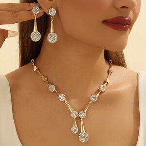 Gold Rhinestone Necklace And Earring Set
